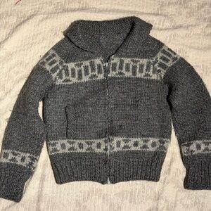 Cowichan Charcoal Knit Sweater with Native Design